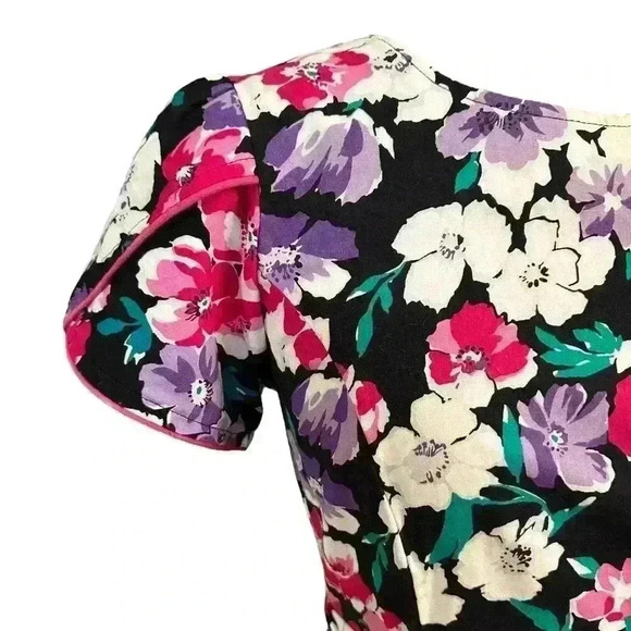 Vintage 80s Floral Dress Open Back Knee Length Skirt Size Small - Picture 2 of 11